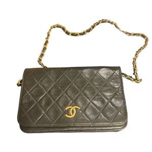 Chanel Black Quilted Leather Crossbody Bag with Gold Chain